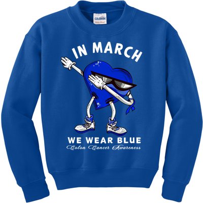 In March We Wear Blue Dabbing Heart Colon Cancer Awareness Great Gift Kids Sweatshirt