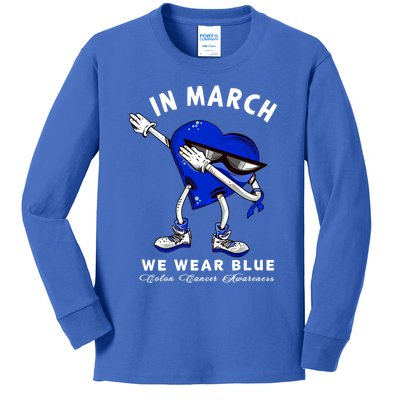 In March We Wear Blue Dabbing Heart Colon Cancer Awareness Great Gift Kids Long Sleeve Shirt