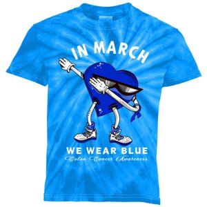 In March We Wear Blue Dabbing Heart Colon Cancer Awareness Great Gift Kids Tie-Dye T-Shirt