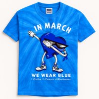 In March We Wear Blue Dabbing Heart Colon Cancer Awareness Great Gift Kids Tie-Dye T-Shirt