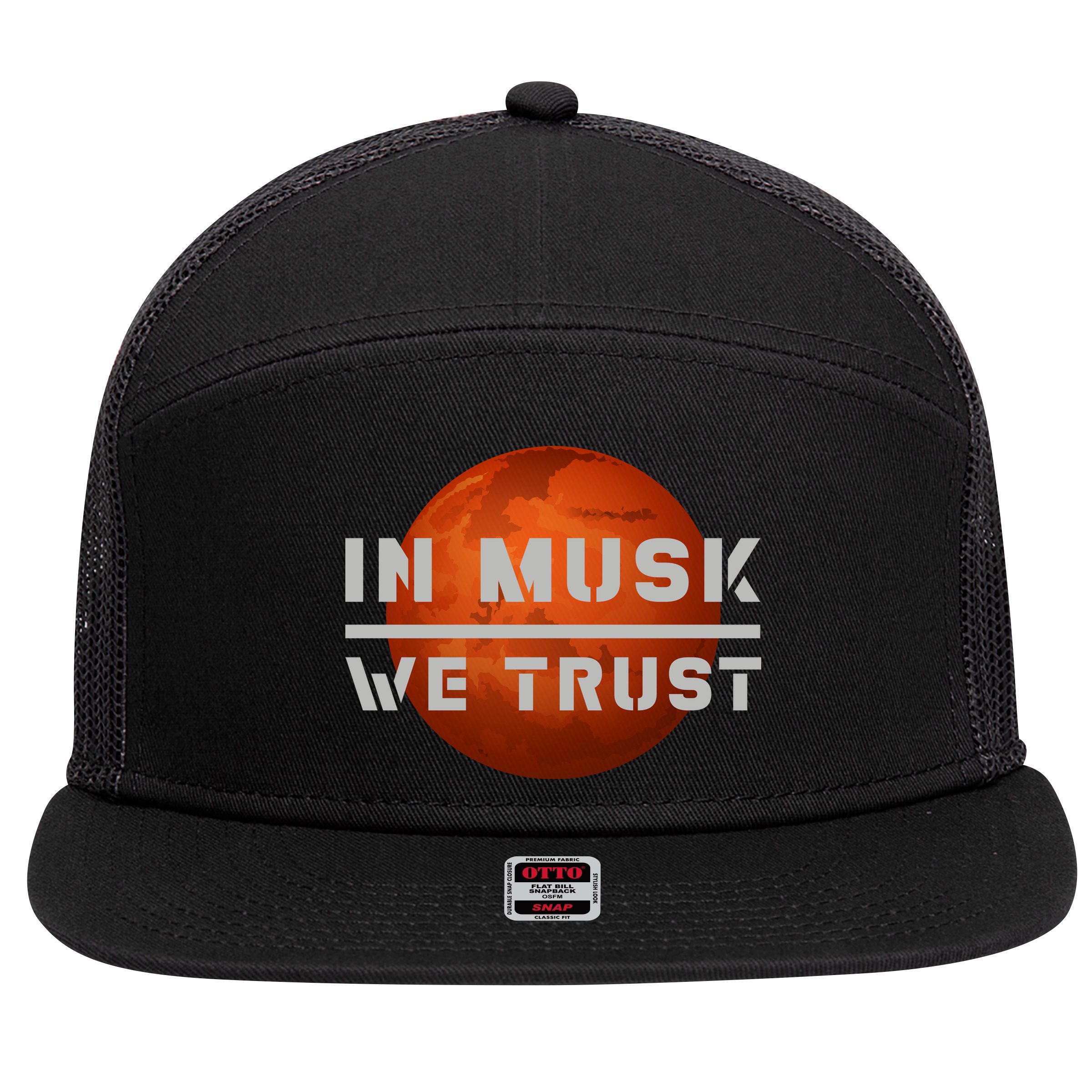 In Musk We Trust Mars 7 Panel Mesh Trucker Snapback Hat