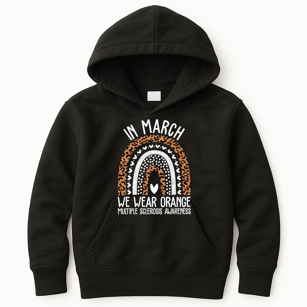 In March We Wear Orange Multiple Sclerosis Awareness Rainbow Kids Hoodie