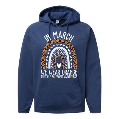 In March We Wear Orange Multiple Sclerosis Awareness Rainbow Performance Fleece Hoodie