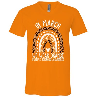 In March We Wear Orange Multiple Sclerosis Awareness Rainbow V-Neck T-Shirt