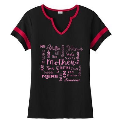 International Mom World Translations Multi Languages Pink Gift Ladies Halftime Notch Neck Tee