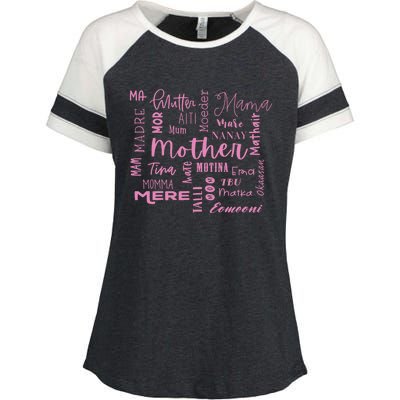 International Mom World Translations Multi Languages Pink Gift Enza Ladies Jersey Colorblock Tee