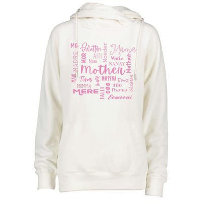 International Mom World Translations Multi Languages Pink Gift Womens Funnel Neck Pullover Hood