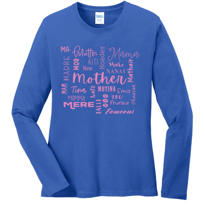 International Mom World Translations Multi Languages Pink Gift Ladies Long Sleeve Shirt