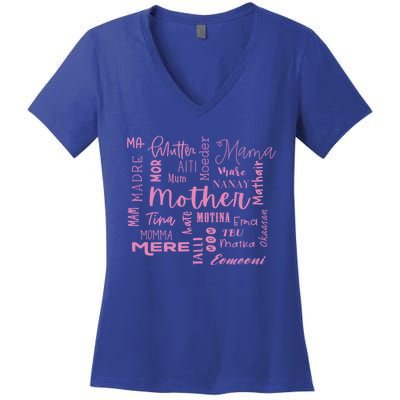 International Mom World Translations Multi Languages Pink Gift Women's V-Neck T-Shirt