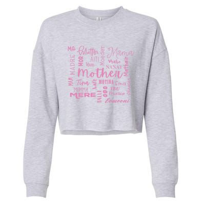 International Mom World Translations Multi Languages Pink Gift Cropped Pullover Crew