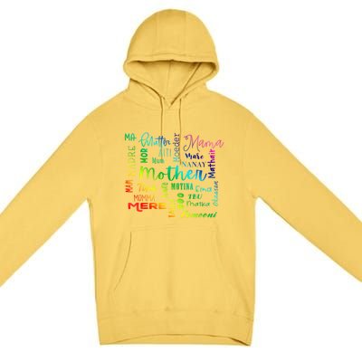 International Mom World Translations Multi Languages White Funny Gift Premium Pullover Hoodie