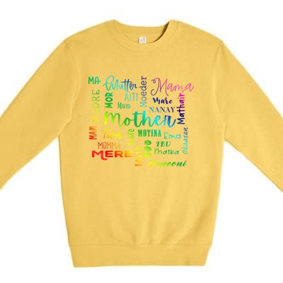 International Mom World Translations Multi Languages White Funny Gift Premium Crewneck Sweatshirt