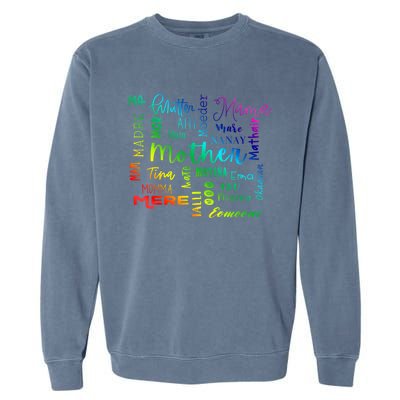 International Mom World Translations Multi Languages White Funny Gift Garment-Dyed Sweatshirt