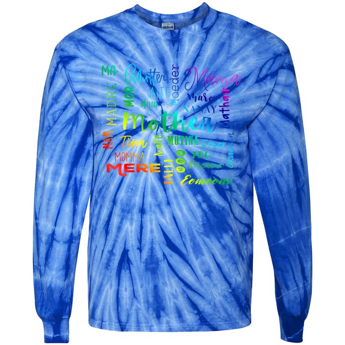 International Mom World Translations Multi Languages White Funny Gift Tie-Dye Long Sleeve Shirt