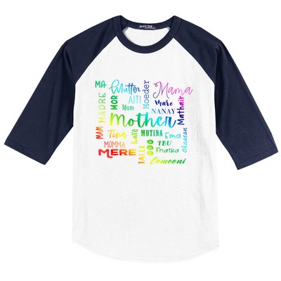 International Mom World Translations Multi Languages White Funny Gift Baseball Sleeve Shirt