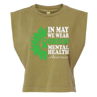 In May We Wear Green Mental Health Awareness Garment-Dyed Women's Muscle Tee