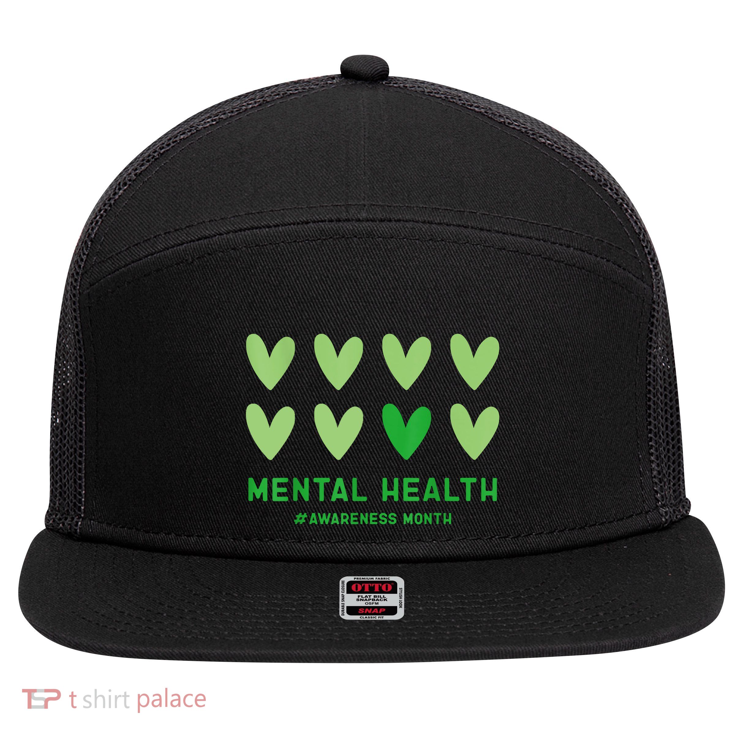 In May We Wear Green Mental Health Awareness Month 7 Panel Mesh Trucker Snapback Hat