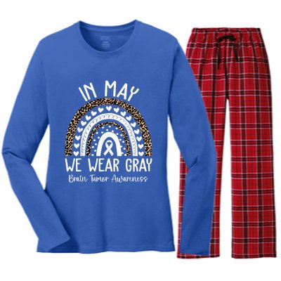 In May We Wear Gray Brain Tumor Awareness Month Gift Women's Long Sleeve Flannel Pajama Set 