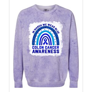 In March We Wear Blue For Colon Cancer Awareness Rainbow Gift Colorblast Crewneck Sweatshirt