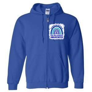 In March We Wear Blue For Colon Cancer Awareness Rainbow Gift Full Zip Hoodie