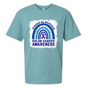 In March We Wear Blue For Colon Cancer Awareness Rainbow Gift Sueded Cloud Jersey T-Shirt