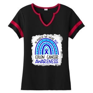 In March We Wear Blue For Colon Cancer Awareness Rainbow Gift Ladies Halftime Notch Neck Tee