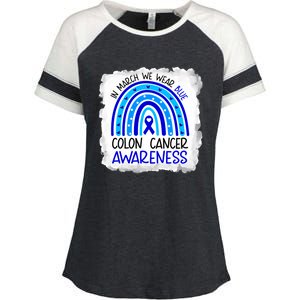 In March We Wear Blue For Colon Cancer Awareness Rainbow Gift Enza Ladies Jersey Colorblock Tee