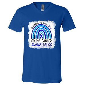 In March We Wear Blue For Colon Cancer Awareness Rainbow Gift V-Neck T-Shirt