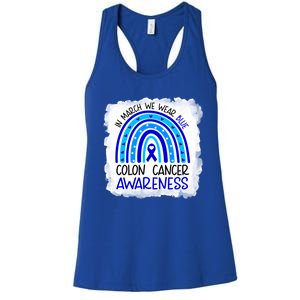 In March We Wear Blue For Colon Cancer Awareness Rainbow Gift Women's Racerback Tank