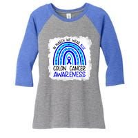 In March We Wear Blue For Colon Cancer Awareness Rainbow Gift Women's Tri-Blend 3/4-Sleeve Raglan Shirt