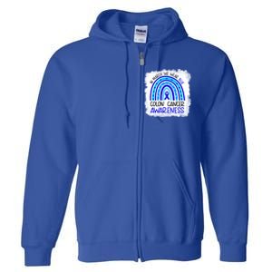 In March We Wear Blue For Colon Cancer Awareness Rainbow Gift Full Zip Hoodie