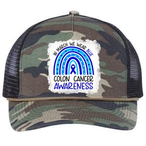 In March We Wear Blue For Colon Cancer Awareness Rainbow Gift Retro Rope Trucker Hat Cap