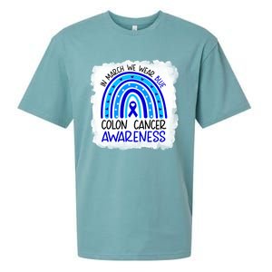 In March We Wear Blue For Colon Cancer Awareness Rainbow Gift Sueded Cloud Jersey T-Shirt