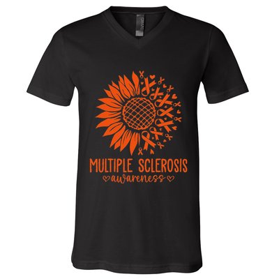 In March We Wear Orange Ribbon Ms Warrior Multiple Sclerosis V-Neck T-Shirt