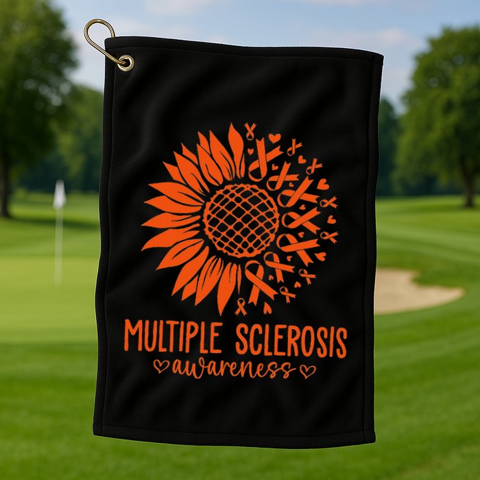 In March We Wear Orange Ribbon Ms Warrior Multiple Sclerosis Golf Towel