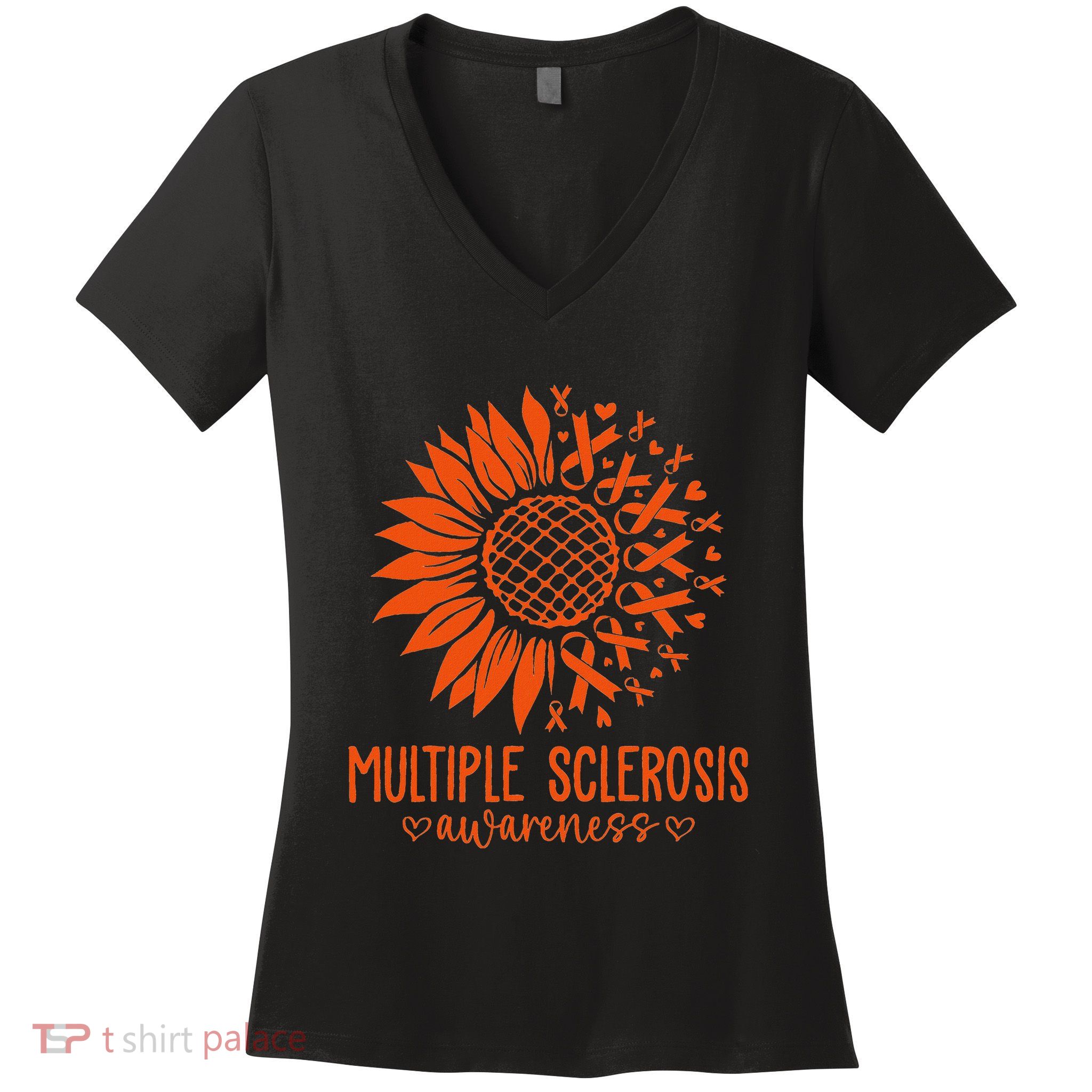 In March We Wear Orange Ribbon Ms Warrior Multiple Sclerosis Women's V-Neck T-Shirt