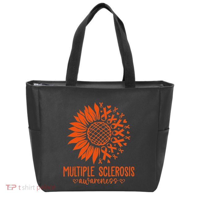 In March We Wear Orange Ribbon Ms Warrior Multiple Sclerosis Zip Tote Bag