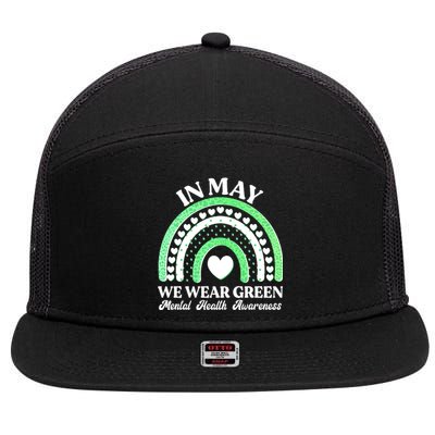 In May We Wear Green Mental Health Awareness 7 Panel Mesh Trucker Snapback Hat