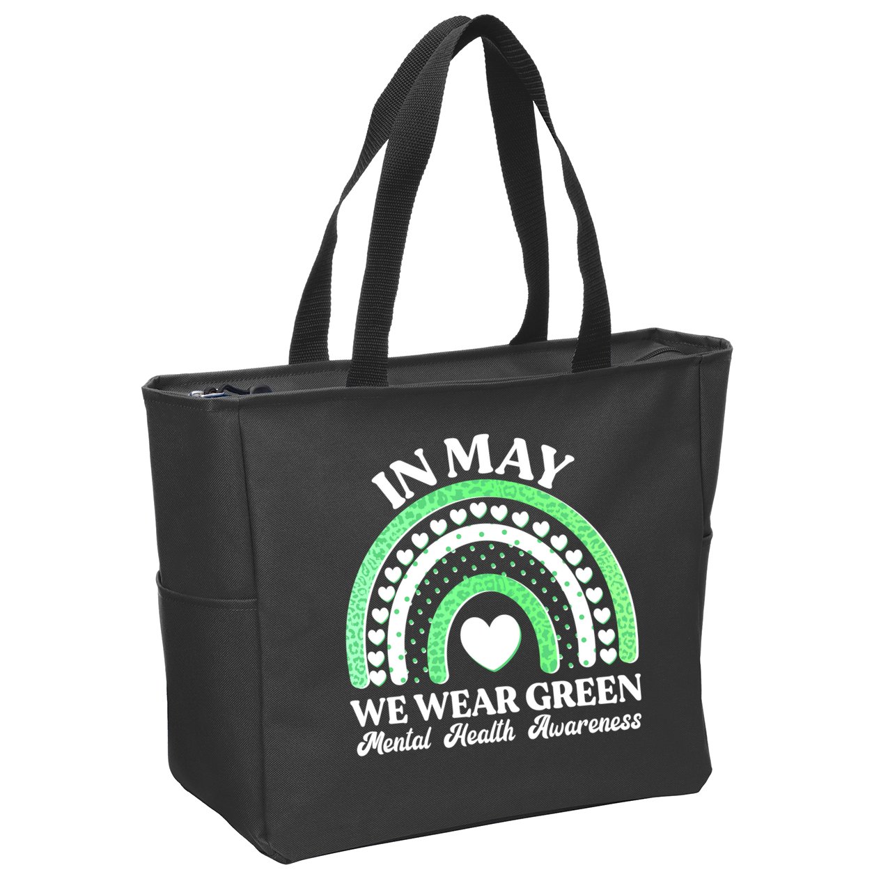 In May We Wear Green Mental Health Awareness Zip Tote Bag