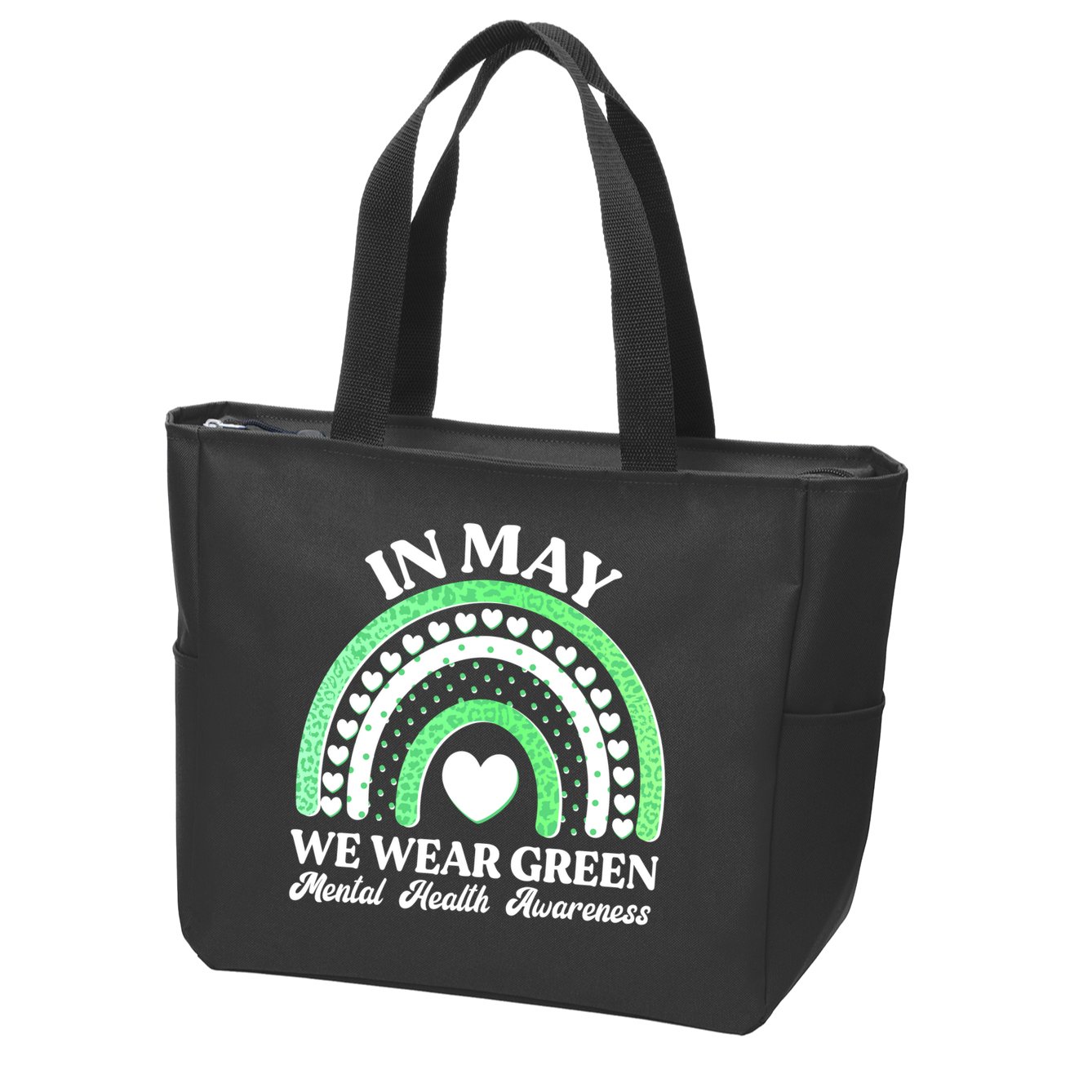 In May We Wear Green Mental Health Awareness Zip Tote Bag