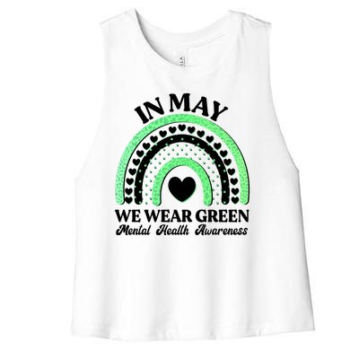 In May We Wear Green Mental Health Awareness Women's Racerback Cropped Tank