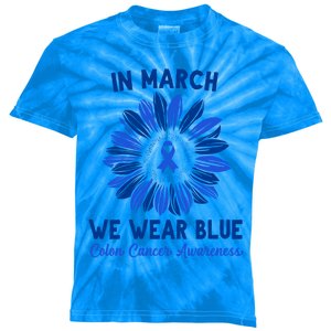 In March We Wear Blue For Colon Cancer Awareness Sunflower Funny Gift Kids Tie-Dye T-Shirt