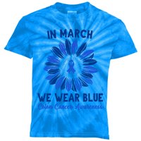 In March We Wear Blue For Colon Cancer Awareness Sunflower Funny Gift Kids Tie-Dye T-Shirt