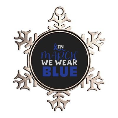 In March We Wear Blue Colon Cancer Awareness Month Metallic Star Ornament