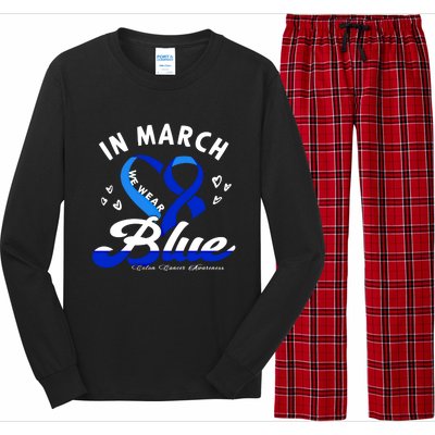 In March We Wear Blue Ribbon Colon Cancer Awareness Gift Long Sleeve Pajama Set