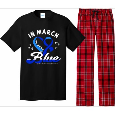 In March We Wear Blue Ribbon Colon Cancer Awareness Gift Pajama Set