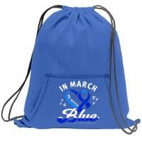 In March We Wear Blue Ribbon Colon Cancer Awareness Gift Sweatshirt Cinch Pack Bag