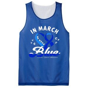 In March We Wear Blue Ribbon Colon Cancer Awareness Gift Mesh Reversible Basketball Jersey Tank