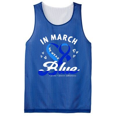 In March We Wear Blue Ribbon Colon Cancer Awareness Gift Mesh Reversible Basketball Jersey Tank