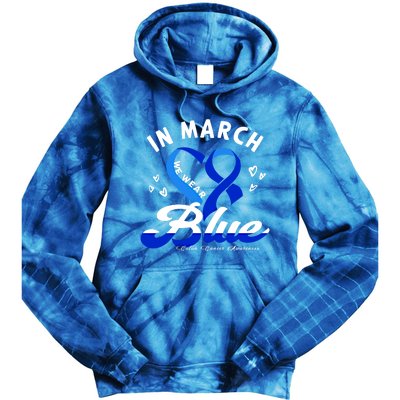 In March We Wear Blue Ribbon Colon Cancer Awareness Gift Tie Dye Hoodie